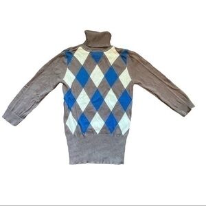 Twenty One size medium turtle neck argyle sweater, brown blue and white